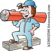 开心, 地板, 同时，, 地毯, 人