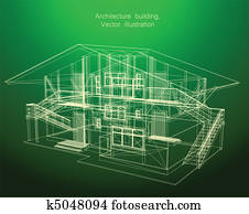 Architektur Modell Haus Mit Blueprint Vektor Clipart