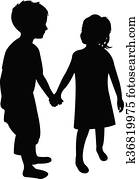 deux enfants, silhouette