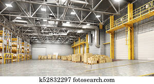 Empty warehouse full of cargo. 3d illustration