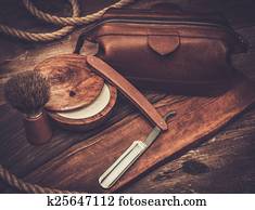 Shaving accessories on a luxury wooden background Shaving accessories on a luxury wooden background