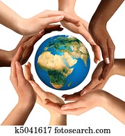多種族, 手, 圍攏, 地球, 全球