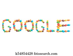 Word google, of multicolored candies isolated on white background Word google, of multicolored candies isolated on white background