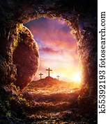 ריק, קבר, -, צליבה, ו, תחית המתים, של, ישו ישו הנוצרי