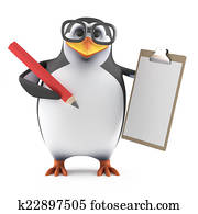 3d Academic penguin with a clipboard and pencil 3d Academic penguin with a clipboard and pencil