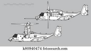 Bell Boeing V-22 Osprey. Outline vector drawing Bell Boeing V-22 Osprey. Outline vector drawing