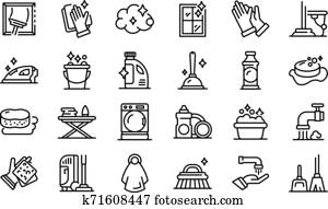 Housekeeping icons set, outline style Housekeeping icons set, outline style