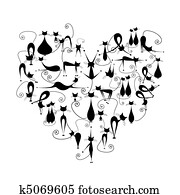 I love cats! Black cats silhouette in heart shape for your design I love cats! Black cats silhouette in heart shape for your design