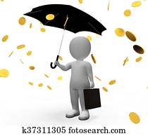 Money Windfall Means Earning Save And Character 3d Rendering