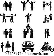 relación, y, boda, gente, icono, conjunto