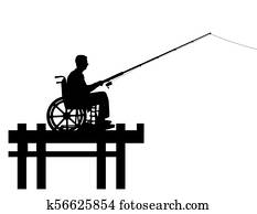Silhouette vector of a disabled man in a wheelchair with a fishing rod in his hand fishing Silhouette vector of a disabled man in a wheelchair with a fishing rod in his hand fishing