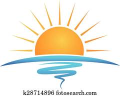 sol, praia, ondas, logotipo