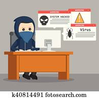 האקר, להביא, מחשב נייד, וקטור