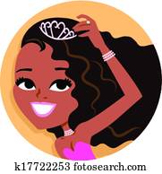 צעיר, שחור, נסיכה, אישה, ציור היתולי