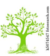 Abstract Tree Silhouette with Leaves and Vines Abstract Tree Silhouette with Leaves and Vines
