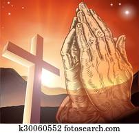 cristão, crucifixos, orar passa