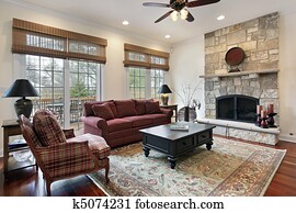 Family room with stone fireplace Family room with stone fireplace