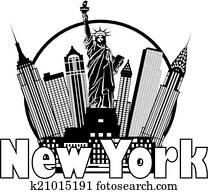 New York City Skyline Black and White Circle Illustration New York City Skyline Black and White Circle Illustration