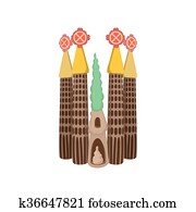 Sagrada Familia, Barcelona icon, cartoon style Sagrada Familia, Barcelona icon, cartoon style