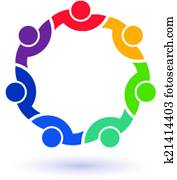 team, 7, congress., begriff, gesellschaft, von, verbundene, leute, glücklich, freunde, helfende, jedes, ander., vektor, symbol