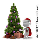 3d, קטן, אנשים, -, סנטה, ו, a, עץ של חג ההמולד