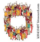 Active happy casual young people color