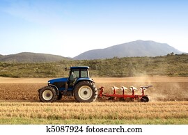 agricultura, arar, trator, ligado, trigo, cereal, campos