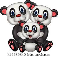 caricatura, urso panda, família