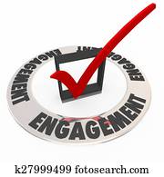 compromiso, marca de verificación, caja, anillo, audiencia, interacción, interés