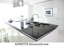 modernos, branca, cozinha, limpo, projeto interior