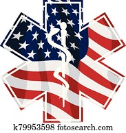 patriotisch, rettungshelfer, emt, medizinischer dienst, symbol, mit, usa markierung, auflage, freigestellt, vektor, abbildung patriotisch, rettungshelfer, emt, medizinischer dienst, symbol, mit, usa markierung, auflage, freigestellt, vektor, abbildung