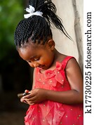 pigtailed, afrikansk, flicka, leka, med, smart, tel.