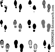 Set of footprints and shoeprints icons