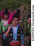 Red pompons Hmong girl Stock Photo k5077538 Fotosearch