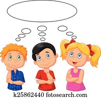 Cartoon kids thinking with white bu Cartoon kids thinking with white bu
