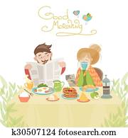 Couple in love having breakfast