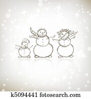 Family of snowmen, christmas sketch for your design