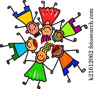 grupo, de, feliz, niños