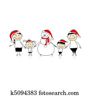 Happy family and snowman, christmas holiday Happy family and snowman, christmas holiday
