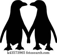 pingüim, par, silueta