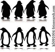 pingüim, vetorial, silhuetas