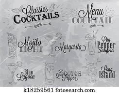 קבע, של, קוקטייל, תפריט, פחם