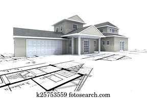 Expensive house with garage on blueprints Expensive house with garage on blueprints