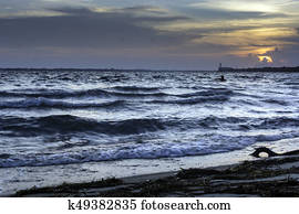Ocean waves at sunset