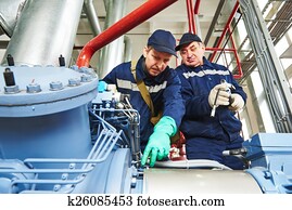 serviço, trabalhadores, em, industrial, compressor, estação