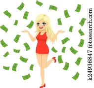 Sexy Blonde Under Money Rain