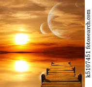 Sunset in alien planet