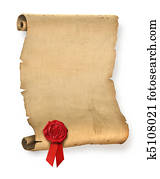 viejo, pergamino, con, rojo, sello de lacrar