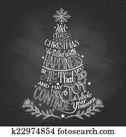 weihnachtsbaum, hand-lettering, mit, tafelkreide