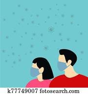 wuhan, coronavirus, 2019-ncov, concept., bábu woman, hord, surgical maszk, vektor, ábra